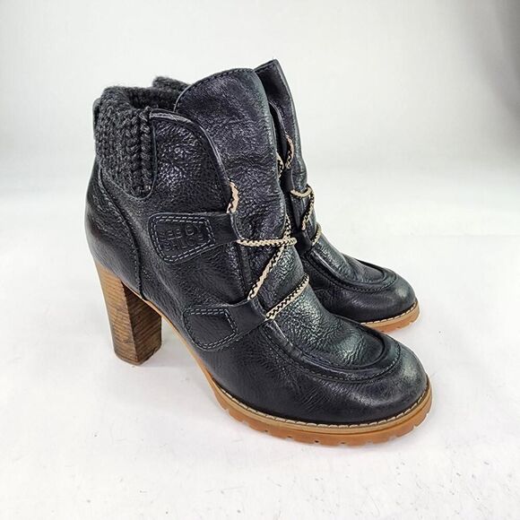 See by Chloe Knit Cuff Lace-Up Booties US 7.5 Black Leather Heel Booties Boot - Picture 4 of 13